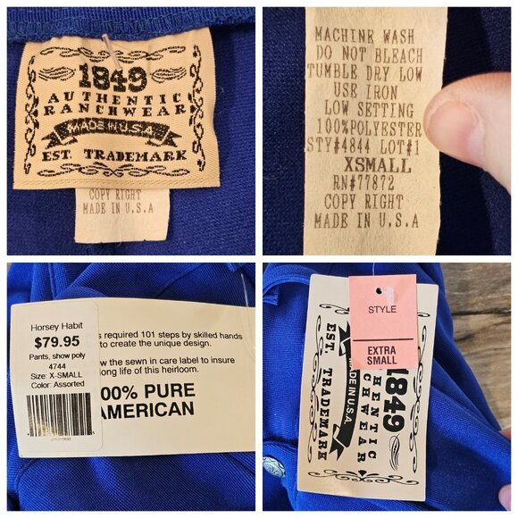 Vintage Womens Western Ranch Show Pants Cobalt‎ Blue Slinky Knit Size XS 26 X 32 - Picture 8 of 11